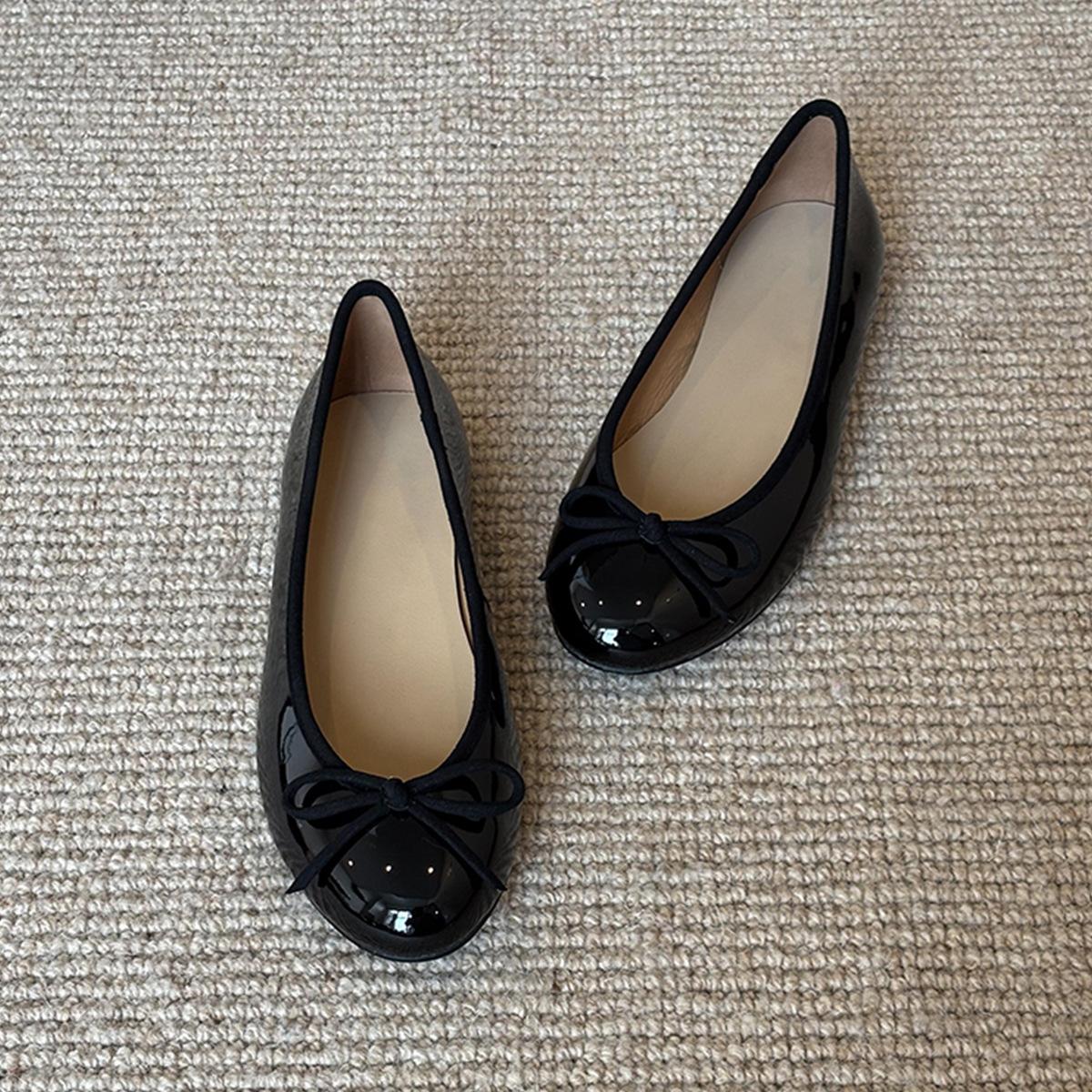 

Sheepskin version~ Sheepskin shallow mouth small single shoes women s French bow comfortable flat shoes versatile one-pedal ballet shoes 40 чёрный