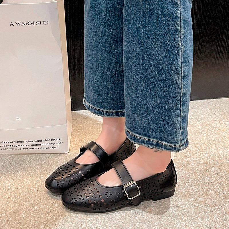 

Fashion French Flat Single Shoes Women s Summer 2025 New Super Soft Wrapped Toe Sandals Cutout Breathable Mary Jane 42 чёрный