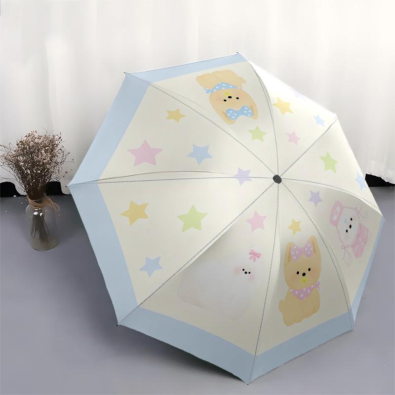 Bobo Boom, Cute Characters Automatic Folding Umbrella  8 Ribs, Durable Iron Frame, Bright Color Pattern Compact Travel Umbrella, Suitable Fo