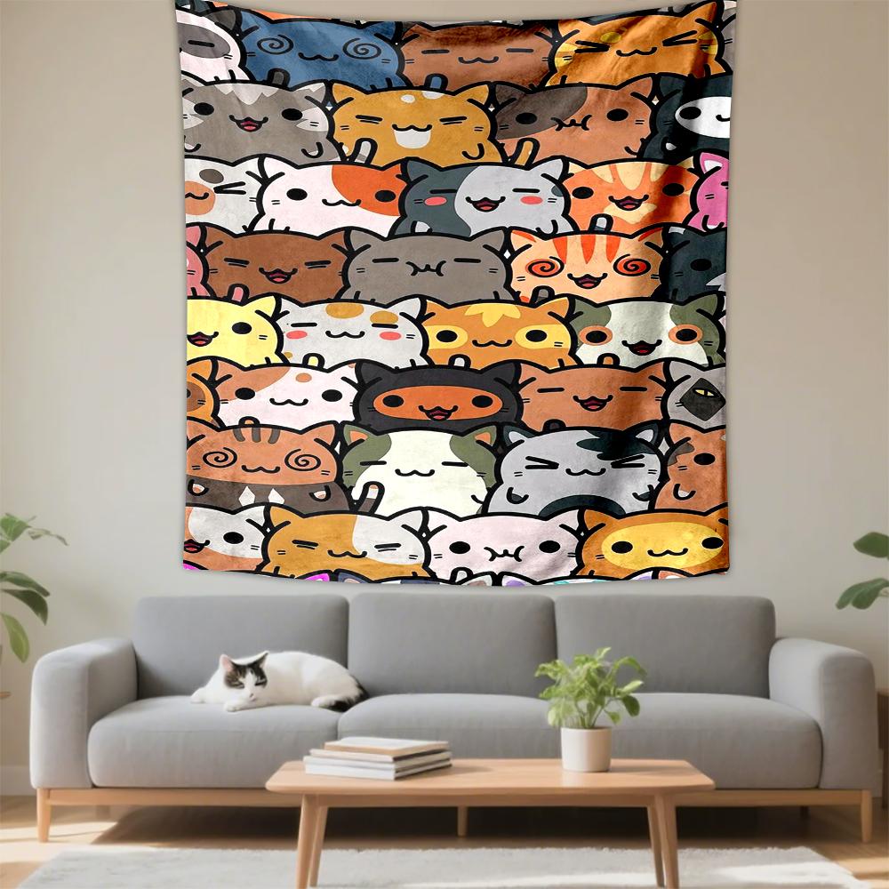 Colorful Cartoon Cat Pattern Patterned Design Patterned tapestry for bedroom and living room home decor sofas