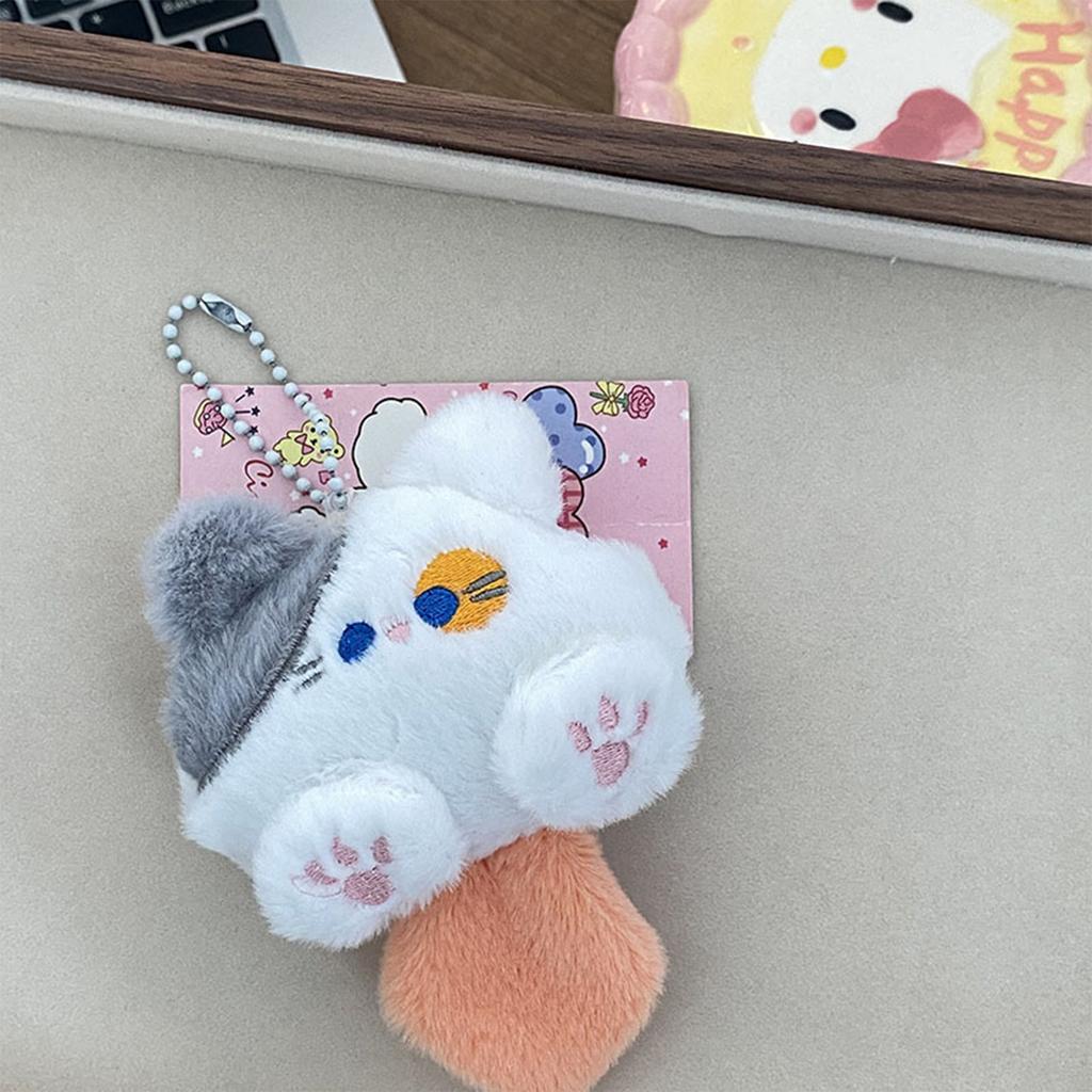 Cute Plush Long Tailed Cat Squeak Keychain Kawaii Cartoon Doll Toy Bag Pendant Key Ring Keyring Accessories For Women Girls