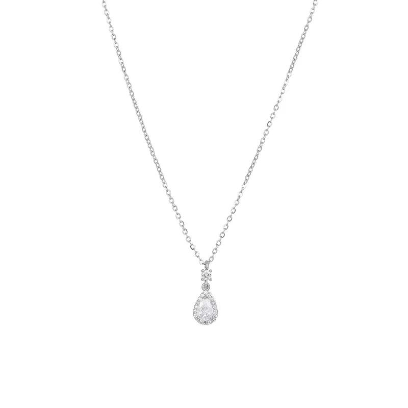 New 925 Sterling Silver Water Drop Zircon Necklace Simple Personality Charm Woman Pendant Choker Birthday Gift Exquisite Jewelry