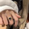 Gothic Black Color Heart Pearl Bowknot Rings for Women Men Hiphop Popular Fashion Couple Opening Rings Party Jewelry Accessories