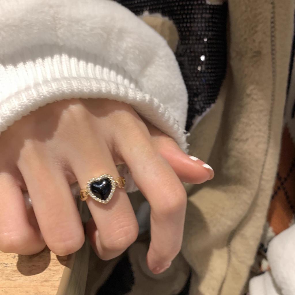 Gothic Black Color Heart Pearl Bowknot Rings for Women Men Hiphop Popular Fashion Couple Opening Rings Party Jewelry Accessories