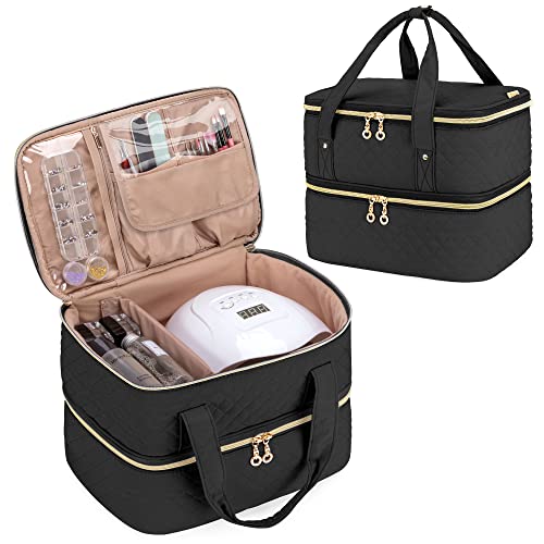 

Yarwo Nail Polish Storage Case, Holds Nail Lamp and 40 Bottles (15ml), Two-Tier Nail Polish Case, Black