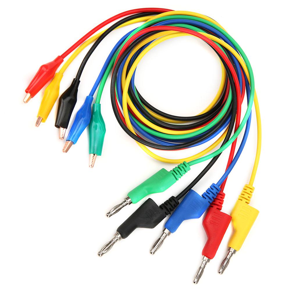 P1044 5Pcs 4mm 1m Stackable Banana Plug To Clip Test   Testing Cable Wire for Multimeter