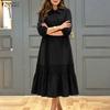 ZANZEA Women Casual Turn Down Collar Solid Color 3/4 Sleeve Loose Dress