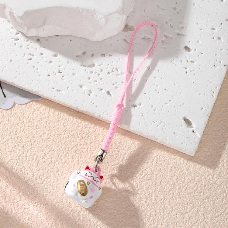 Portable Lucky Cat Phone Charm Assorted Color Lucky Cat Key Rings Decoration With Bells For Positive Energy