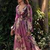 2025 Summer Women's V-Neck Long-Sleeved Printed Swing Dress
