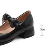 Fashion Women's New Spring and Autumn Round Head Elastic Strap Bow Middle Heel Large Mary Jane Retro Single Shoes