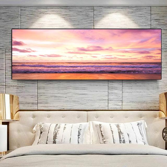 

Пейзаж Пляж Захід Сонце Картина на полотні Природа Океан Хмара Плакати та принти Настінні картини Домашній декор для вітальні Без рамки 60cm×120cm NoFrame
