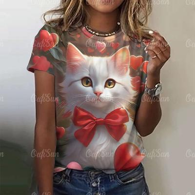 Style T-shirt For Women Cute Cat Graphic Print Female Tees Oversized T-Shirt Summer Women Clothing Short Sleeve Fashion