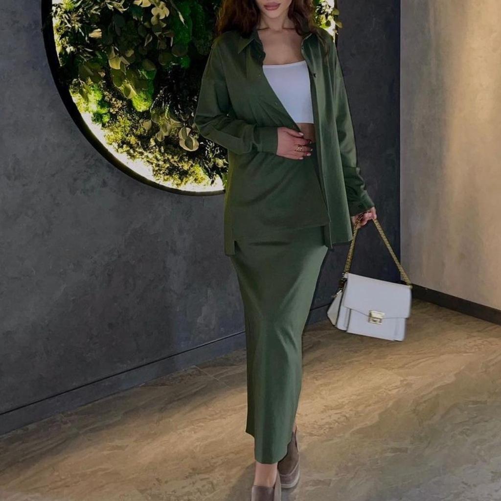 In Stock: 2024 Spring Midi Skirt Set - Middle Eastern Muslim Women's Loose Long-Sleeved Shirt & Casual Two-Piece Set