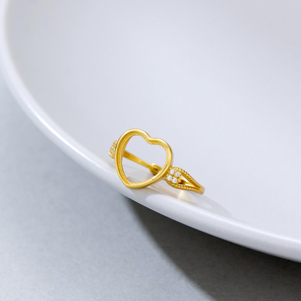 Gold-Plated 925 Sterling Silver Heart Ring, Adjustable Open Setting, 10*10 Exquisite Design