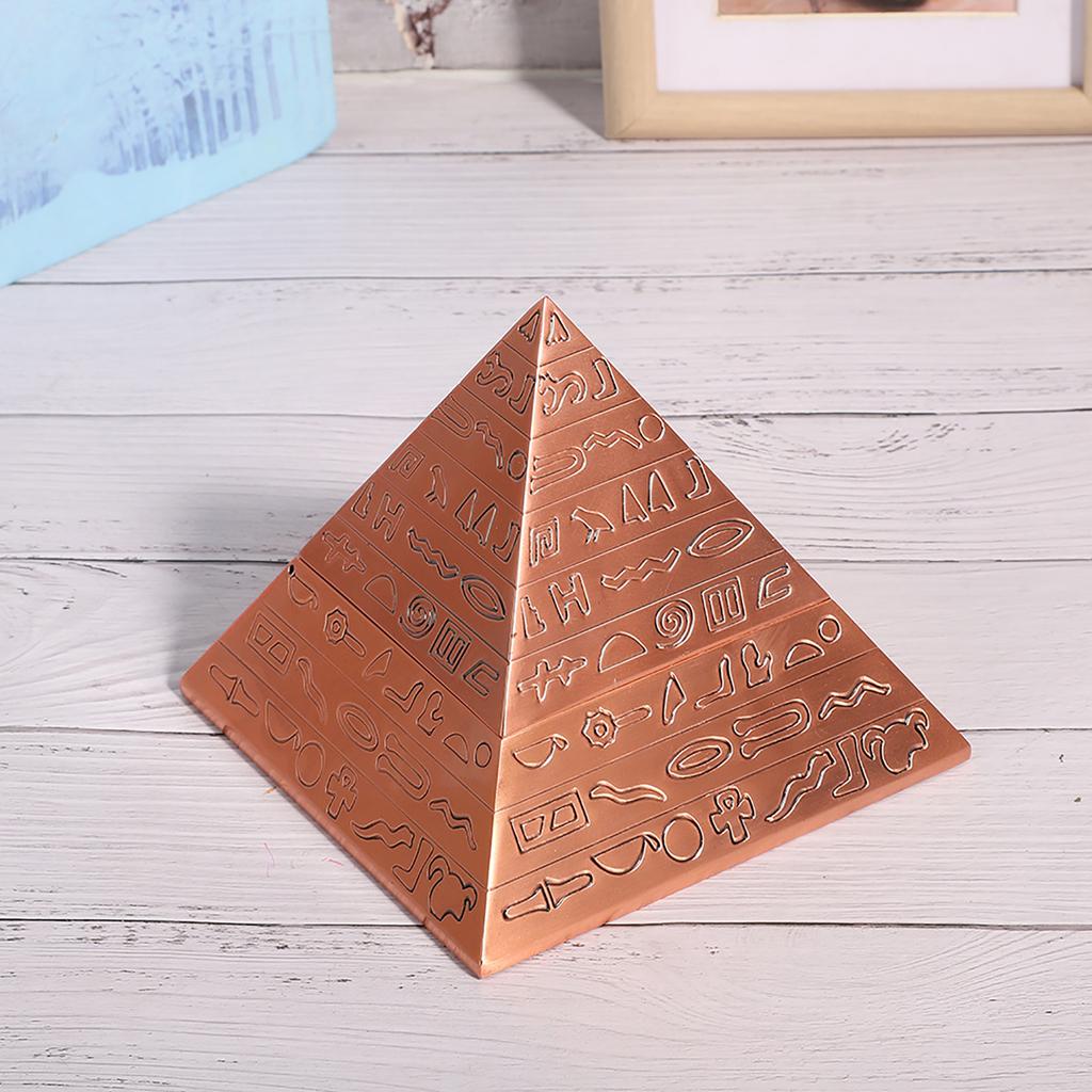Metal Ashtray with Cover Retro Office Ornaments Smoking Gifts Egyptian Pyramids shape(Coppery )