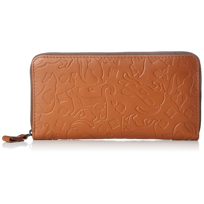 

[Shuhei Nomura] cat cat pattern genuine leather wallet large capacity ladies men s leather cowhide lightweight animal Embossed brown yellow Shuhei