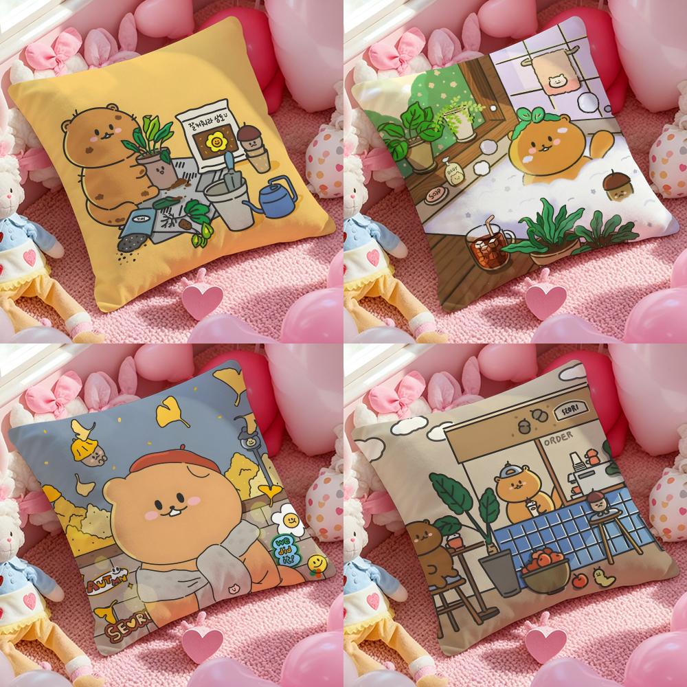 Cushion Cover Anti-dustmite Pillowcase Invisible Zipper Silky Short Plush Sofa Cushion Cover Cute Bear