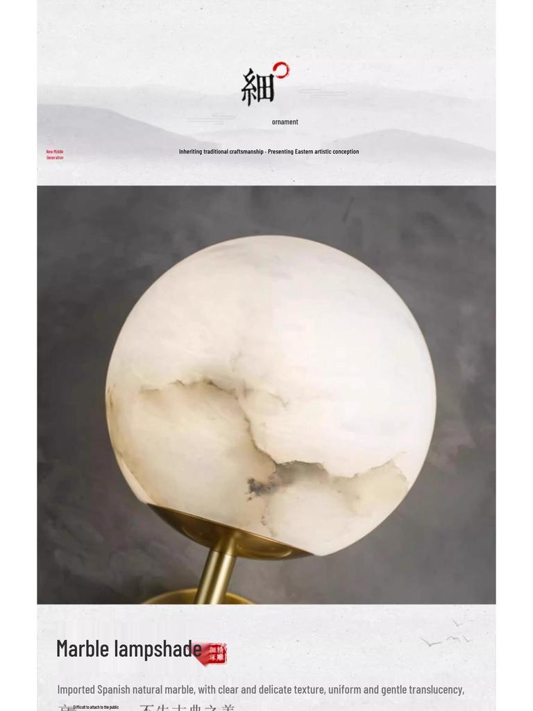 Nordic All-Copper Marble Wall Lamp for Living Room, Bedroom, and Hallway