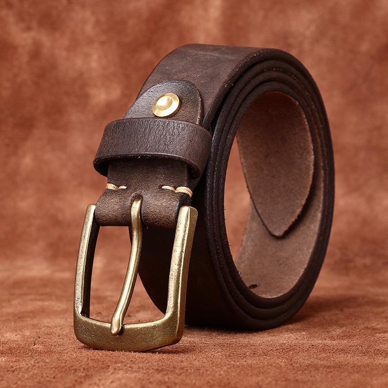 Belt Men's Washed-out Vintage Distressed Frosted Genuine Cattlehide Leather Surface Retro Simple All-Match Casual Jeans Belt