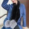 Luxury New Rex Rabbit Fur Long Scarf Mufflers Soft Thick Shawl Neck Ring for Women Silver Fox Fur Pompoms for Winter