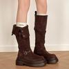 Retro Buckle Two Wear Folded Thick-soled Boots Children's Autumn and Winter Design Sense Fashion Suede Thick Heel Knight Boots