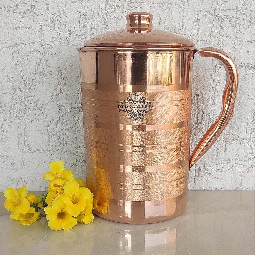Pure Copper Luxury Design Jug Pitcher, Storage & Serving Water, Beneficial for Health, Volume- 1300 ML