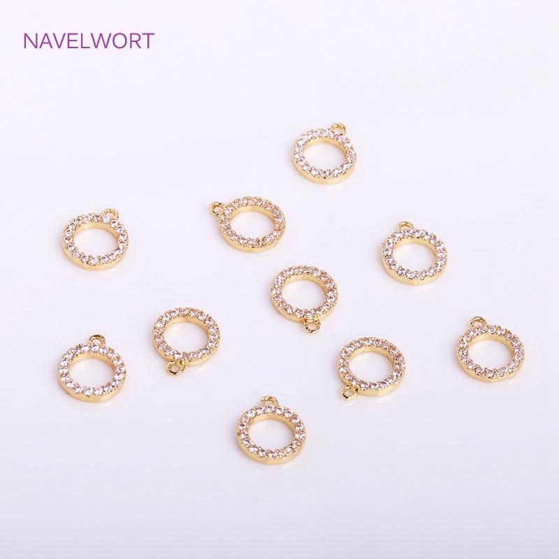 Inlaid Zircon 8mm Round Pendants 14K Gold Plating Brass Metal Hollow Circel Charms DIY Jewlelry Making Accessories