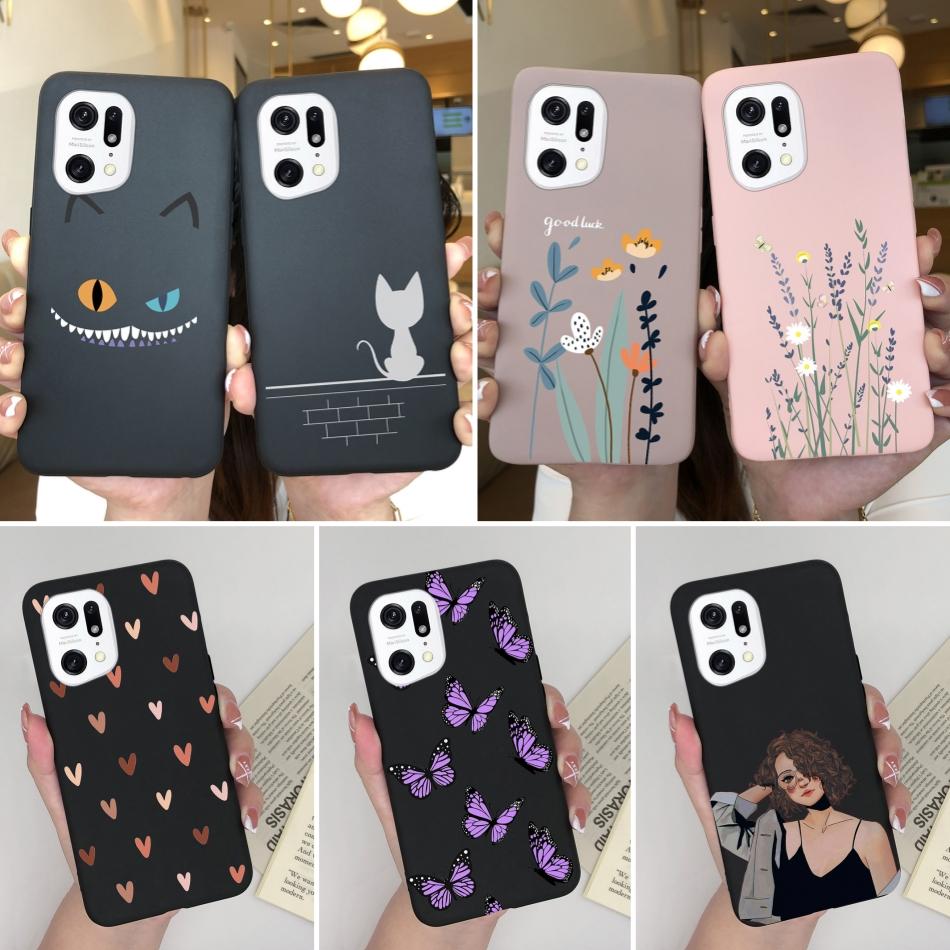 Für Oppo Find X5 Pro Lite Handyhülle Schmetterling Mattes Silikon Stoßfest Schwarze Abdeckung Für Oppo FindX5 X5Pro X5Lite Funda Coque