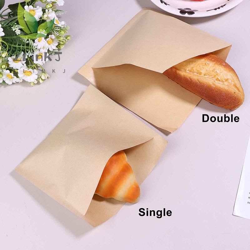 100Pcs Single/Double Opening Grease Resistant Paper Treat Bags Flat Greaseproof Brown For Cookie Snack Sandwich Popcorn