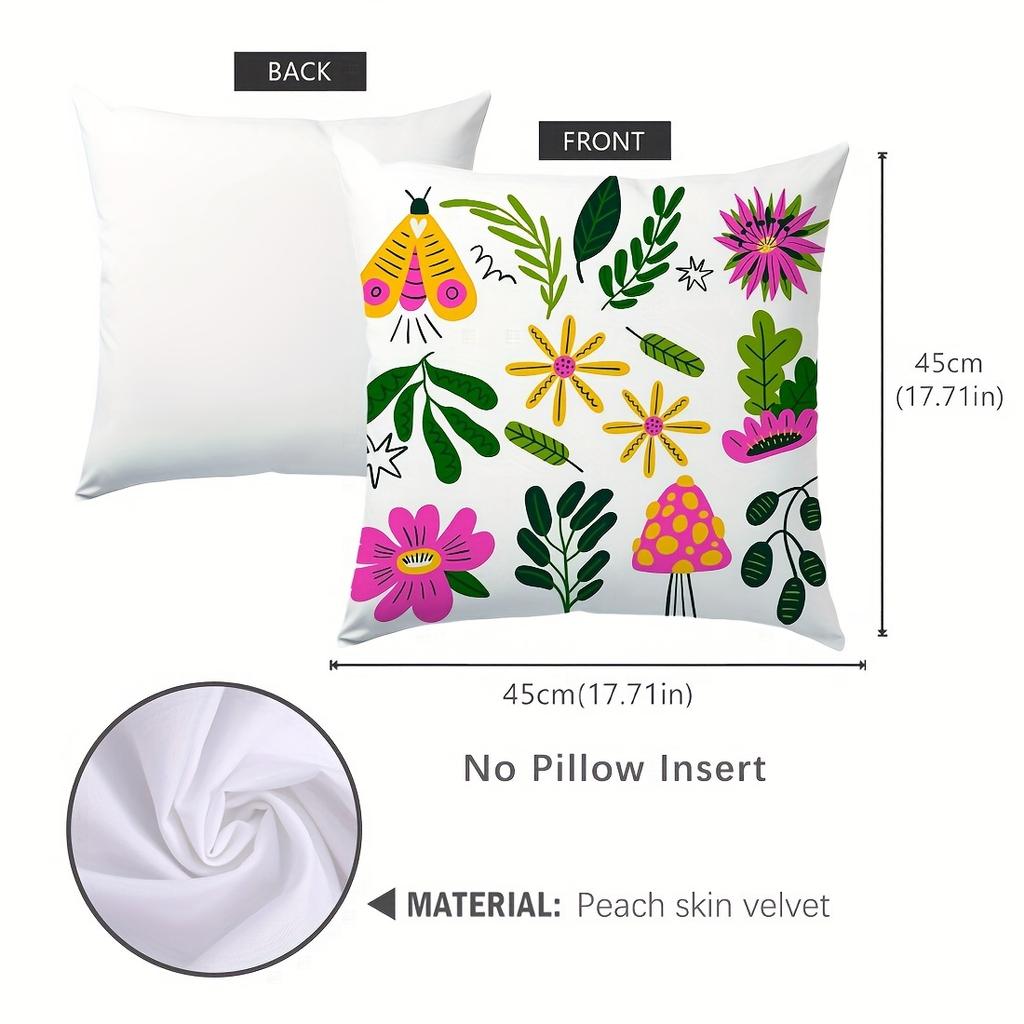 Floral Bee Mushroom Pillow Covers Zipper Square Living Room Chair Sofa Car Festival Decor Double-Sided Printed Pillow Covers