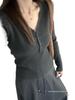 Women's Thickened Soft Grey V-Neck Knitted Shirt, Korean Style, Autumn/Winter, Slimming Fit