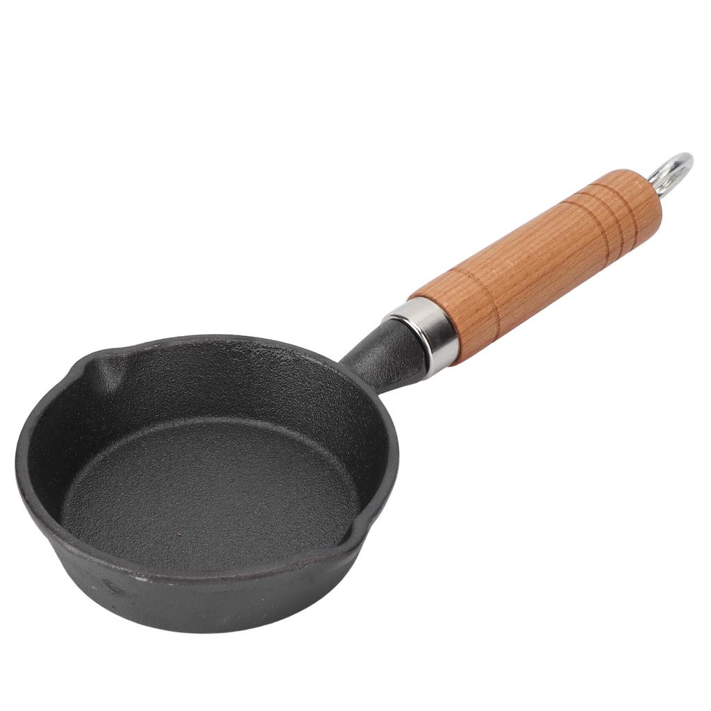 10CM Casting Iron Pan with Wood Handle Egg Frying Pan Mini Flat Bottomed Pancake Pan Kitchen Utensil