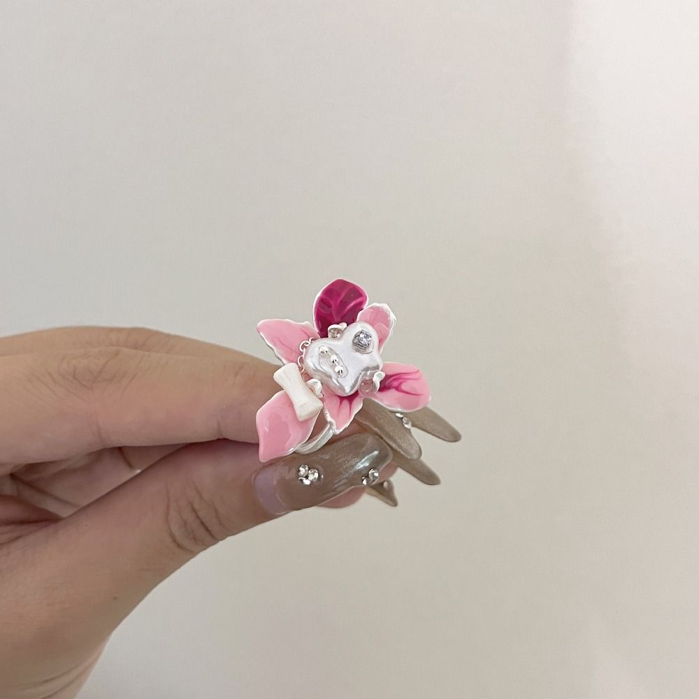 Sweet Enamel Finger Ring White Iris Flower French Irregular Ring Drip Oil Flower Ring  Gift