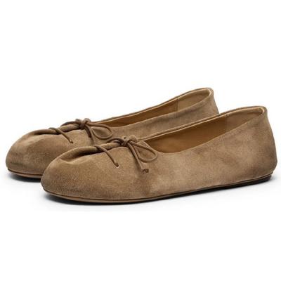 Fashion Retro Brown Bow Decoration Ballet Flats Women High-quality Faux Suede Round Toe Design Mary Jane Shoes Cozy Soft Leather Loafers
