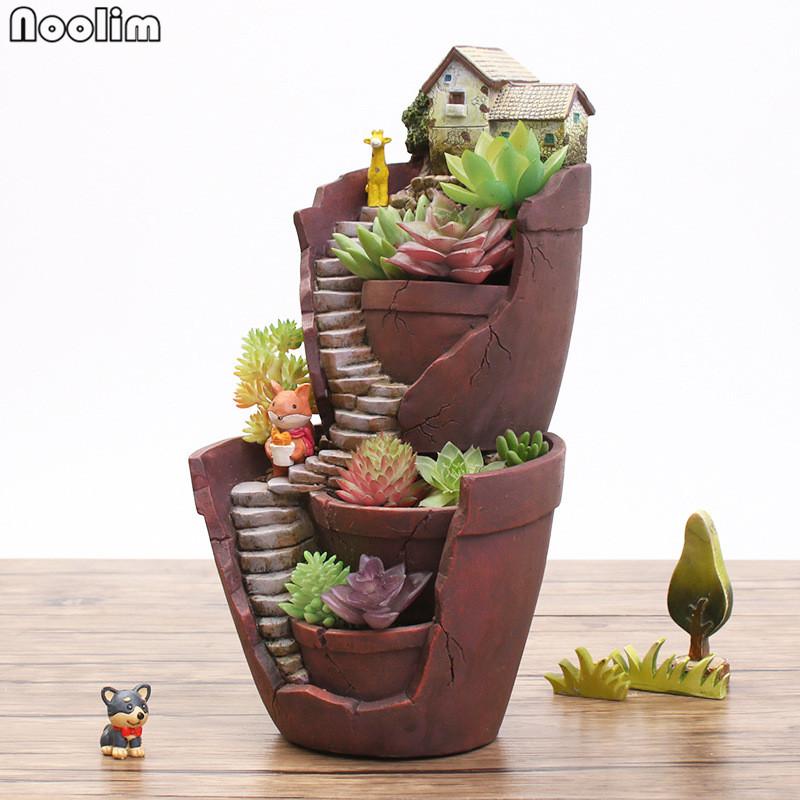 NooLim Resin Succulent Flower Pot – Mini Bonsai Planter for Garden & Home Decoration