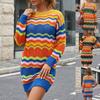 Damenkleid Herbst und Winter Regenbogenstrick Maschinenstrick Hemd Intercolor Spleißstreifen Gestreifter Pullover Pullover Kleid