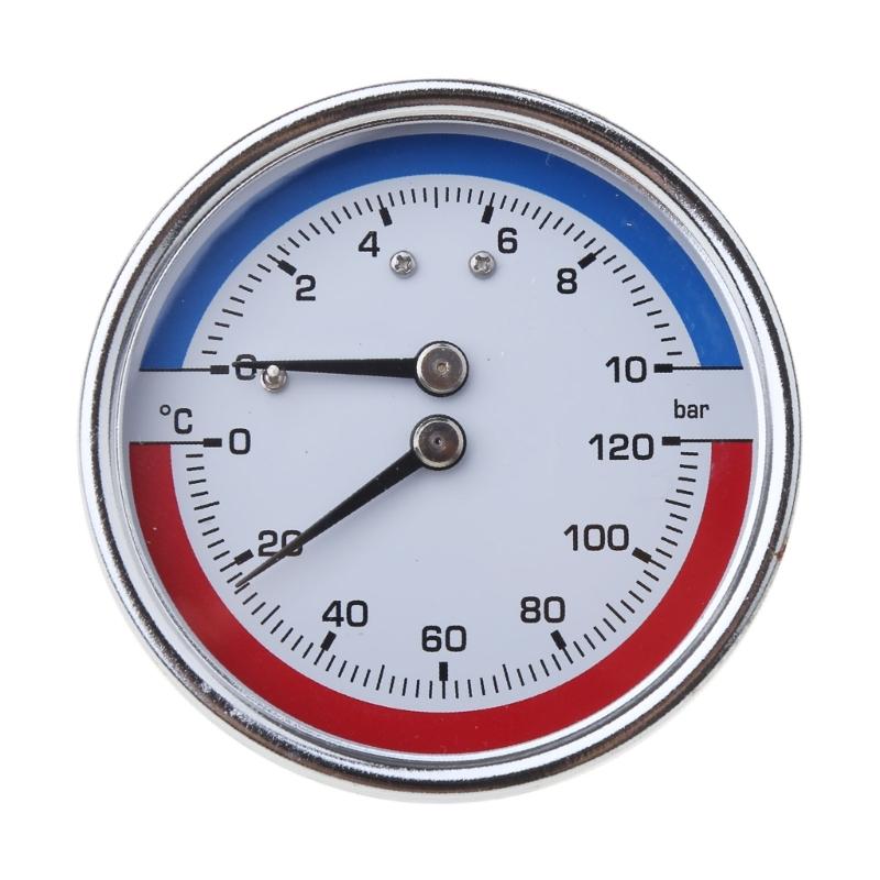 

1/8/1/4inch Thread Temperature & Pressure Gauges Mearsuring Ranges Fitting 0-120 ℃ 0-10 Bar for Floor Heating Systems 1