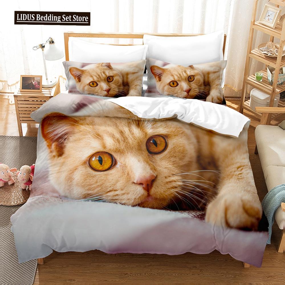 Katzen Bettbezug Set Queen King Size Für Jungen Mädchen Niedlicher Tierdruck Bettwäsche Set Schlafzimmer Haustier Thema Polyester Bettdeckenbezug