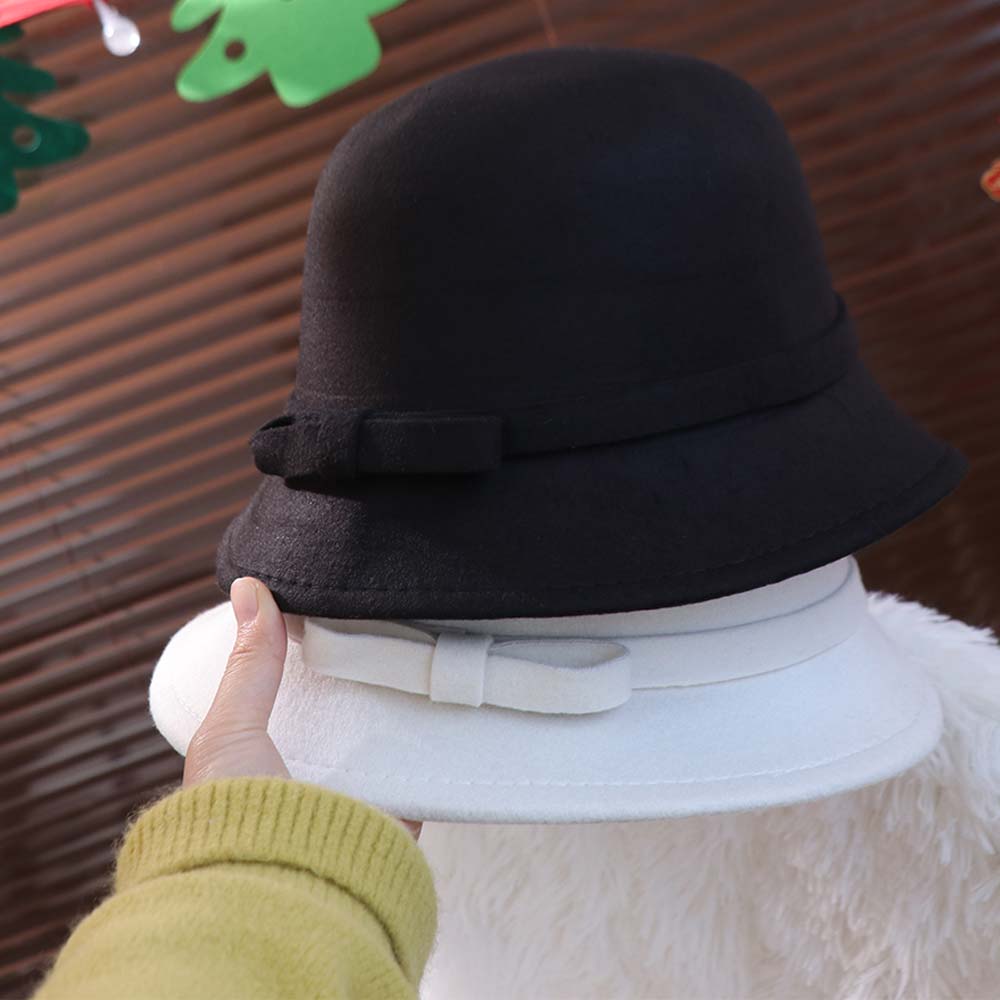 Chapeau Tweed Nœud Style Français Chapeau Melon Feutre Couleur Unie Chapeau Nœud Mode Femme Dame