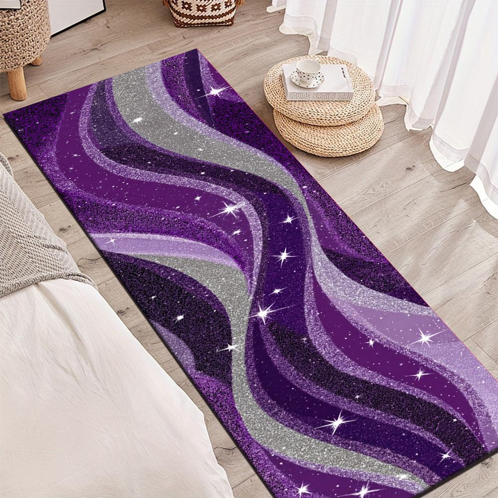 1Pcs Purple Waves Stars Non-Slip Washable Area Rug Runner for Entryway, Living Room, Bedroom & Patio