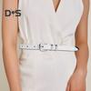 Women Thin Belt Multi Holes Adjustable Length Faux Leather Waistband Solid Color Dresses Shirt Belt Clothing Accessory