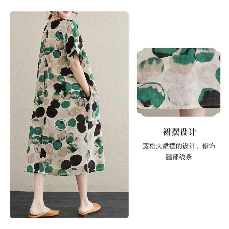 Summer New Retro Polka Dot Big Size Loose Casual Dress Women