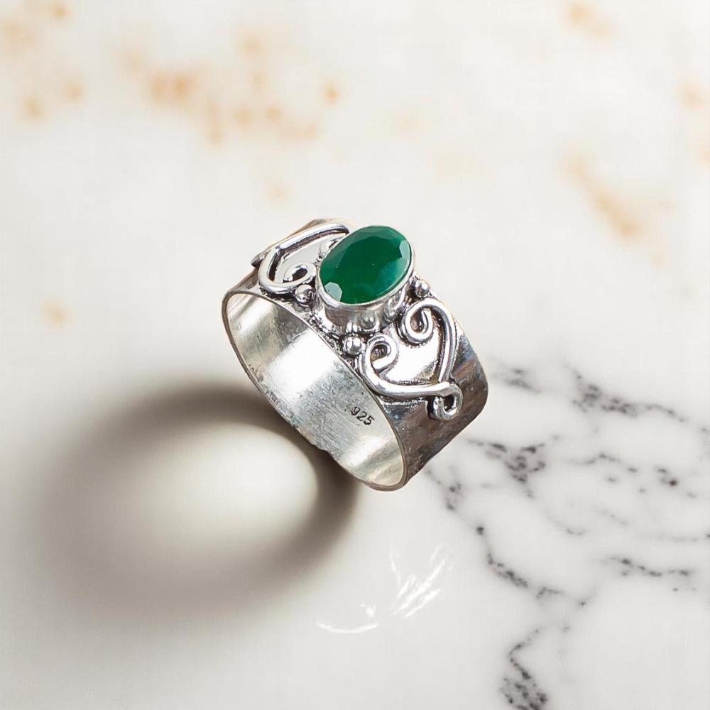 Green Onyx Gemstone 925 Sterling Silver Jewelry Handmade Women's Ring For Gift RR-16-8