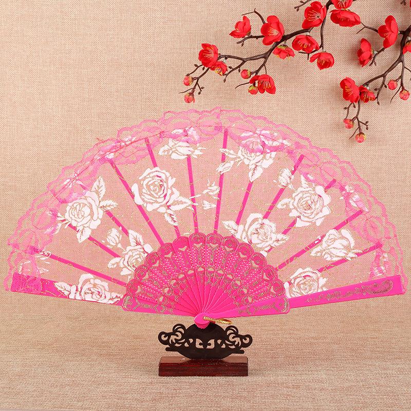 Rose Lace Edge LED Folding Fan - Wedding Gift & Dance Prop