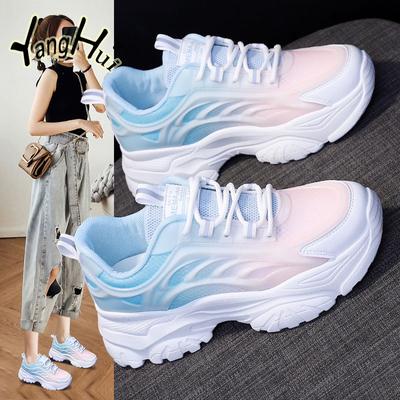 Baskets à plateforme respirantes de couleurs mélangées 2024, nouvelles chaussures de course décontractées en maille légères et polyvalentes, mode printemps-automne