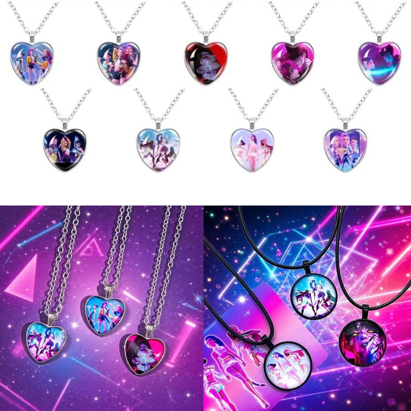 Anime Kpop Girls Necklaces Heart Shape Pendants Anime Rumi Zoey Mira Jewelry Pendant Kpop Fans Gifts