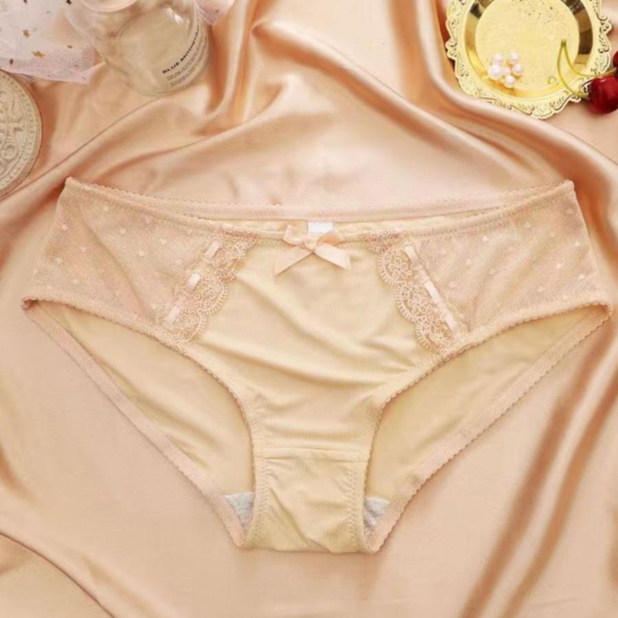 Women Panties Soft Mid-waist Underwear Sexy Ice Silk Splicing Mesh Female Briefs Lace Edge Breathable Lingerie Cotton Crotch Mid Waist Underpant