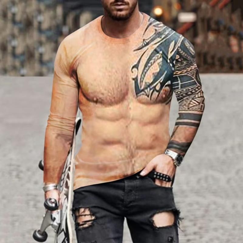 

Футболки с имитацией мышц бодибилдинга, 3D-принт, спортивная футболка с мускулистым мужчиной, с длинным рукавом, мужской топ для тренажерного зала, фитнеса, повседневная одежда 3XL