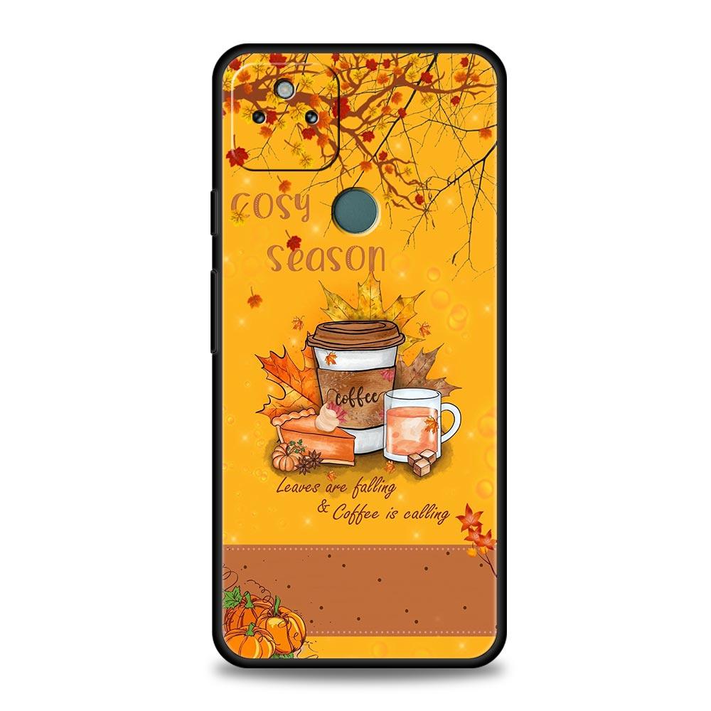 Pumpkin Autumn Leaves Coffee Phone Case Cover for Google Pixel 10 9 8 7 6 9A 8A 7A 6A Pro Shockproof Soft TPU 9 Pro XL Shell Bag
