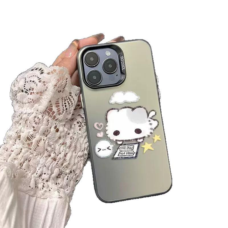 Cartoon Cat Silver Apple Phone Case, Matte, Anti-Fingerprint, Non-Yellowing, Soft Edges, Hard Shell